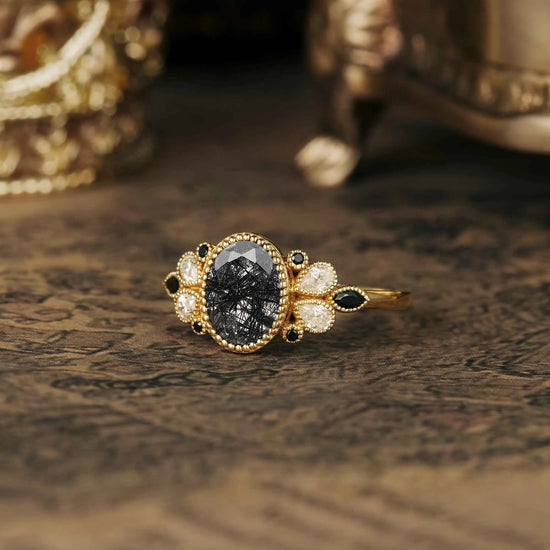 Black Rutilated Quartz Engagement Ring
