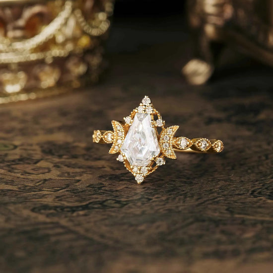Coffin Shaped Moissanite Cluster Engagement Ring