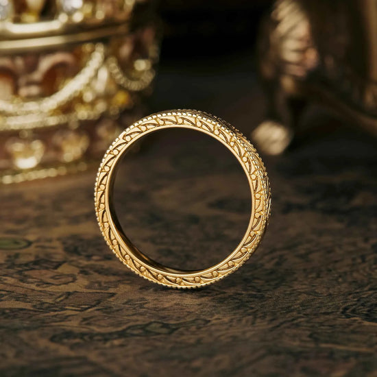 Handmade Engraved Natural Inspired Leaf Wedding Band