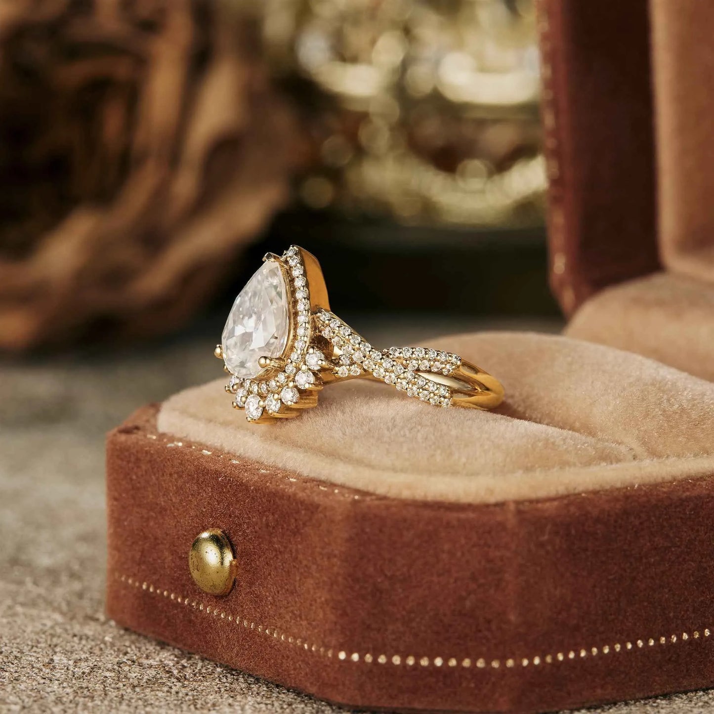 Pear Cut Moissanite Engagement Ring