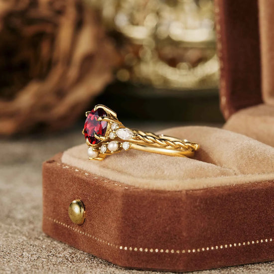 Fantasy Ruby Engagement Ring Set