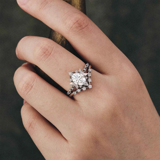 Moon Inspired Moissanite Engagement Ring Set