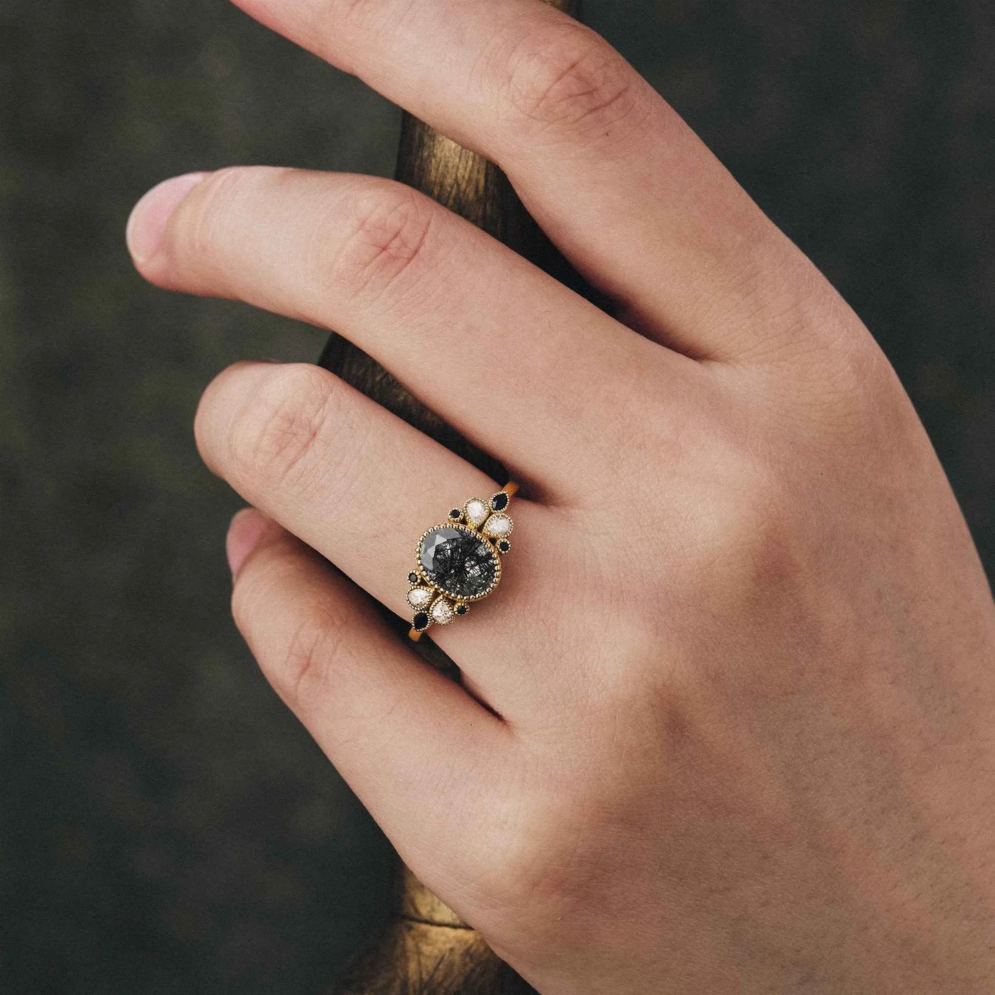 Black Rutilated Quartz Engagement Ring