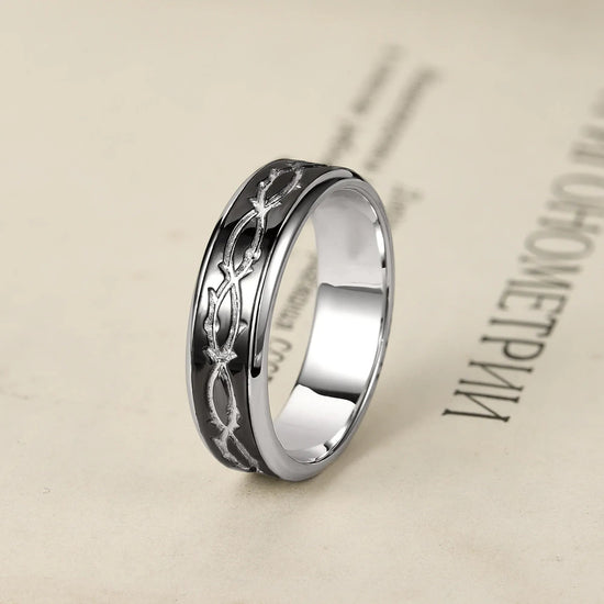 White Gold Plated Black Gold Cross Branches Men’s Band - Elian - GemsMagic