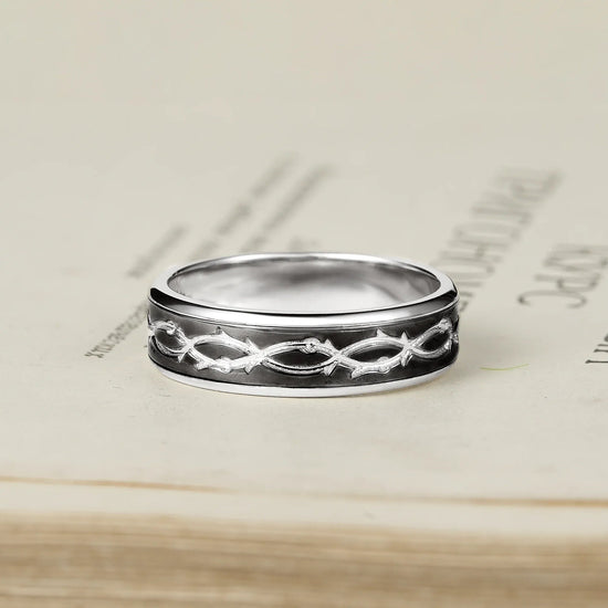 White Gold Plated Black Gold Cross Branches Men’s Band - Elian - GemsMagic