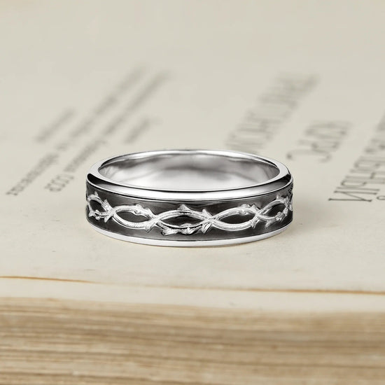 White Gold Plated Black Gold Cross Branches Men’s Band - Elian - GemsMagic