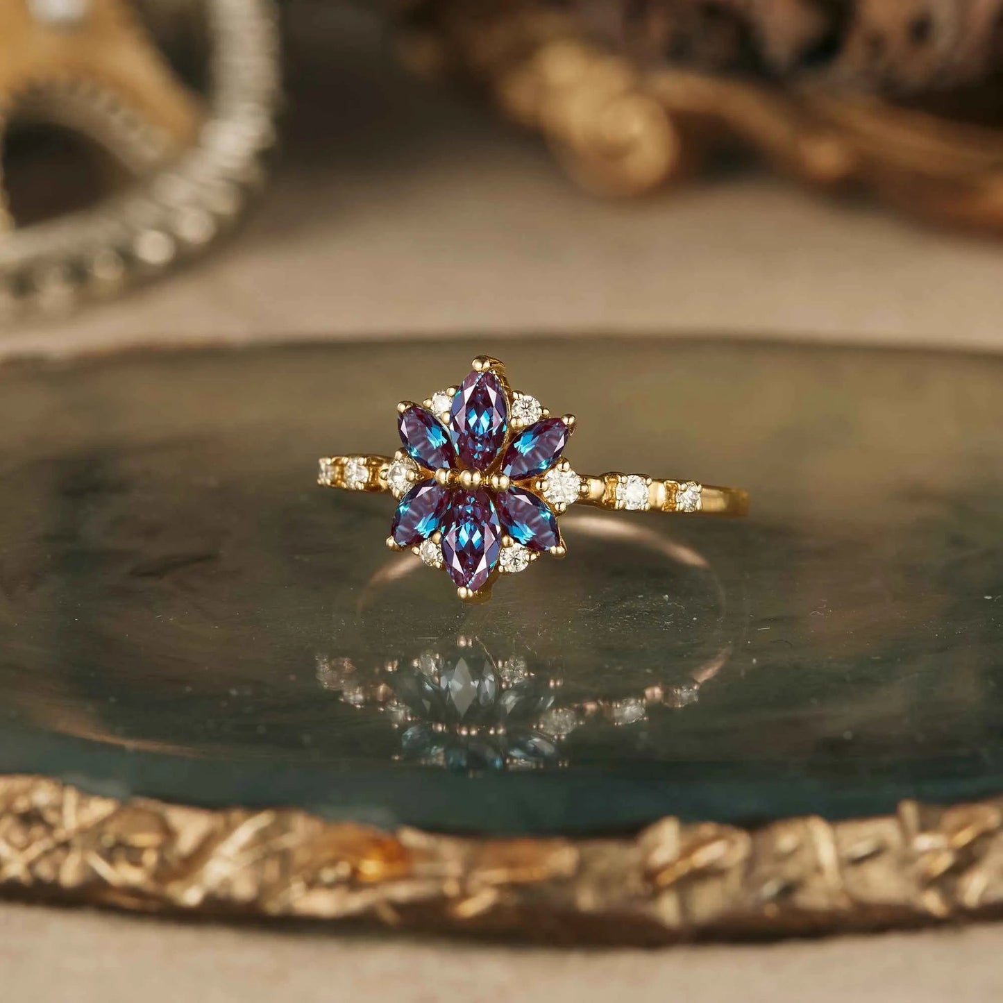 Wild Chrysanthemum Inspired Six - Stone Ring - GemsMagic - GemsMagic