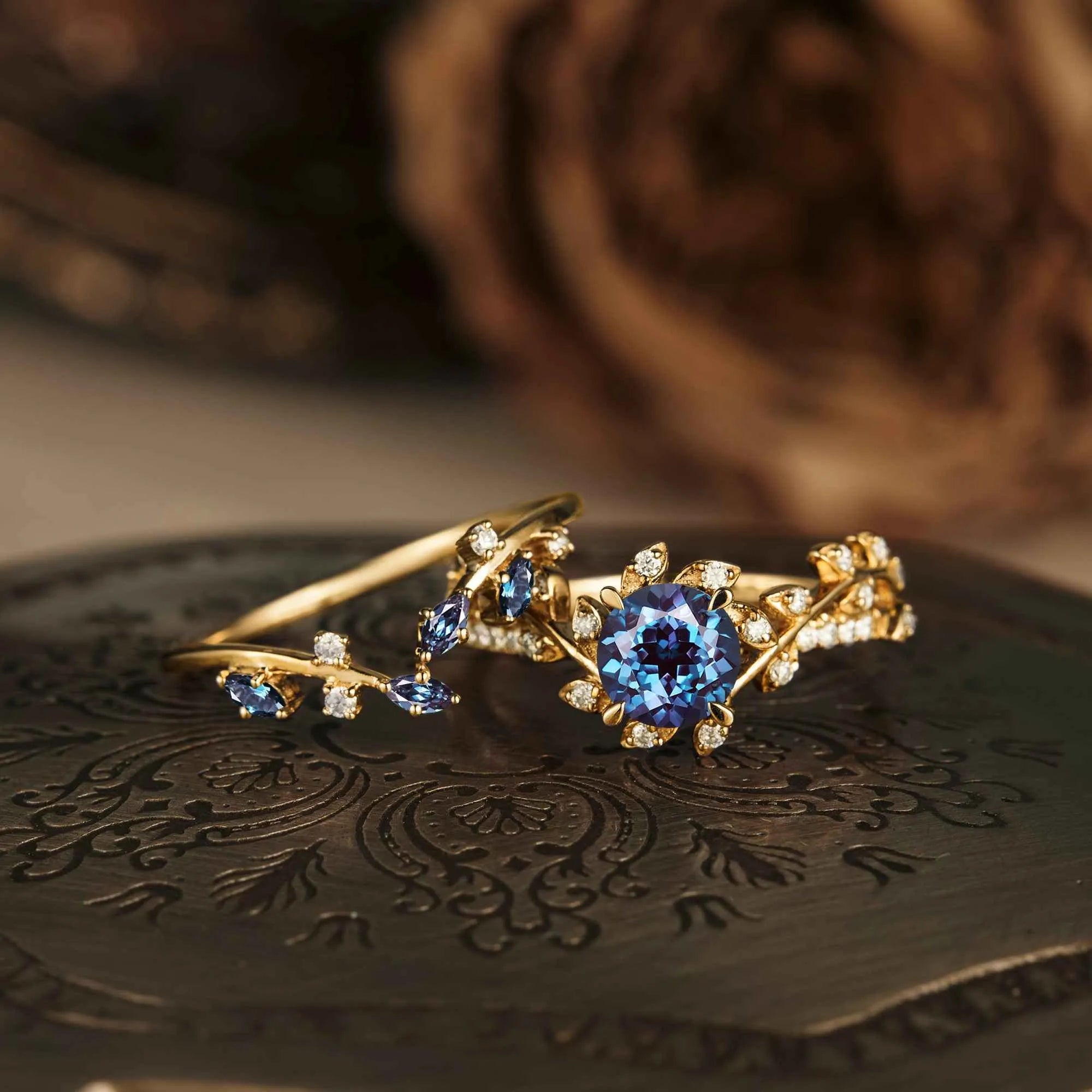 Windmill Inspired Alexandrite Ring Set 2pcs - GemsMagic - GemsMagic