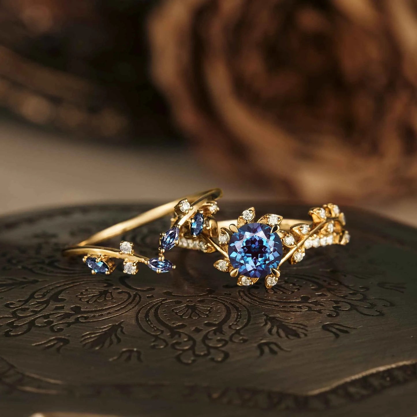 Windmill Inspired Alexandrite Ring Set 2pcs - GemsMagic - GemsMagic