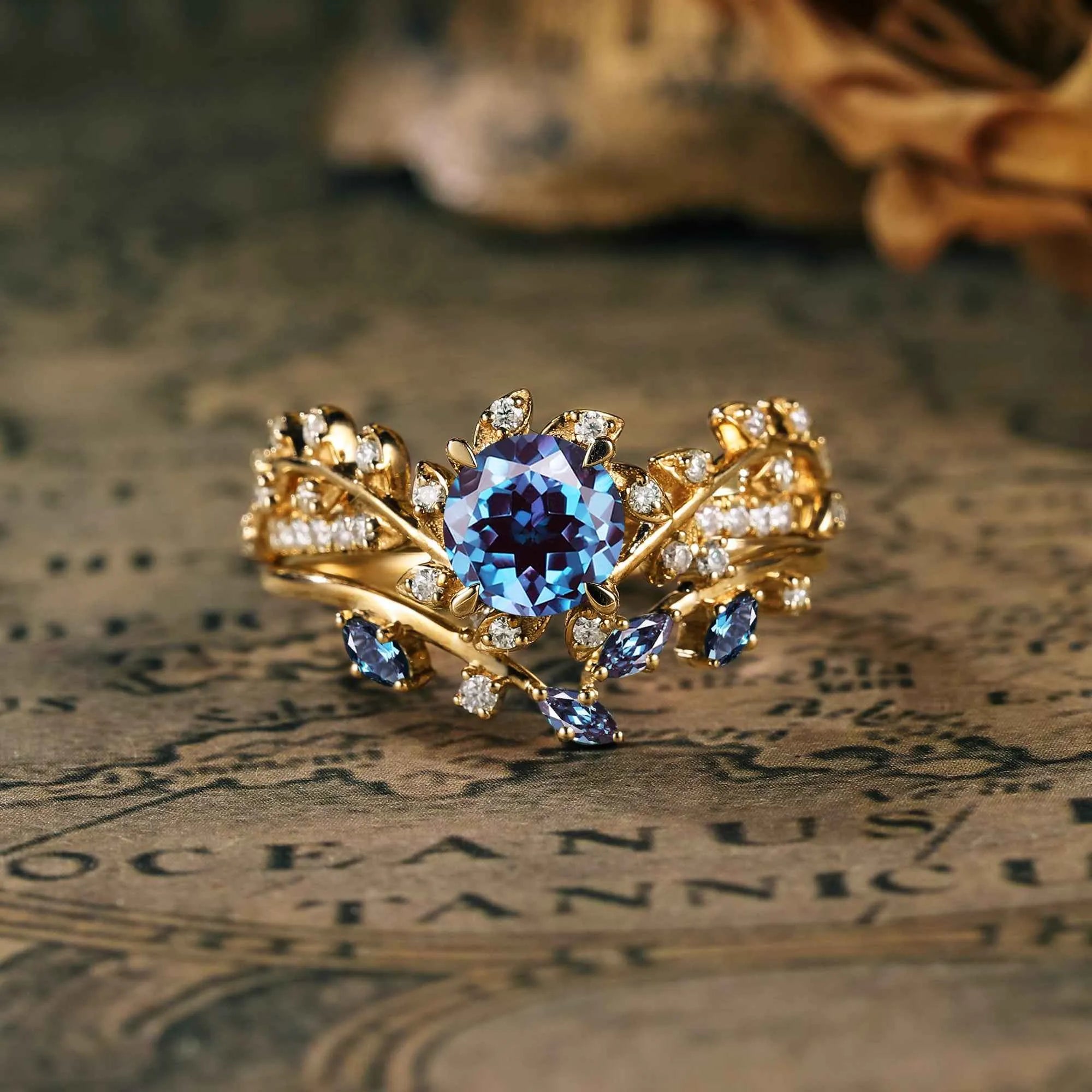 Windmill Inspired Alexandrite Ring Set 2pcs - GemsMagic - GemsMagic