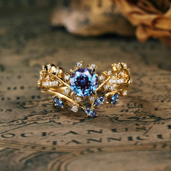 Windmill Inspired Alexandrite Ring Set 2pcs - GemsMagic - GemsMagic