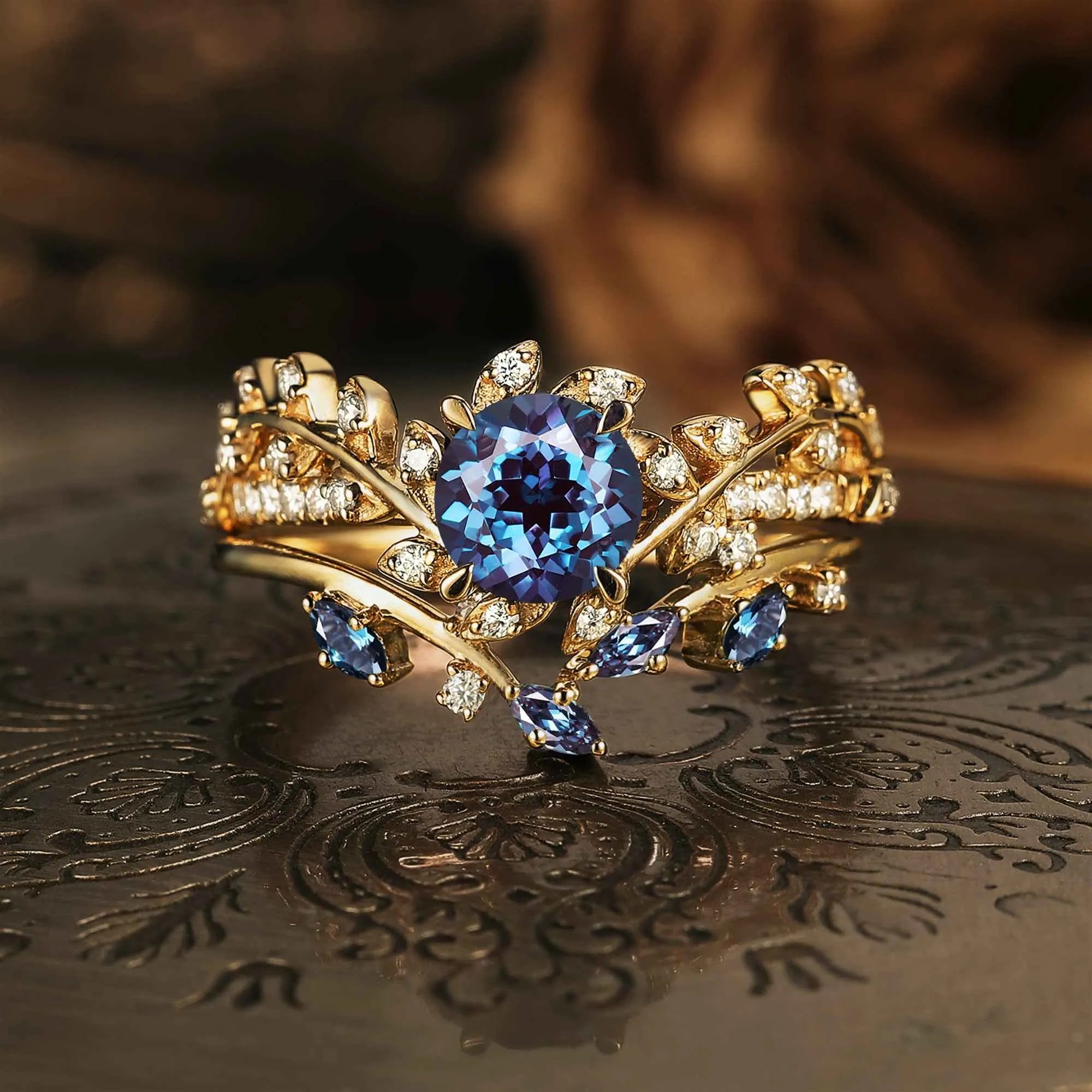 Windmill Inspired Alexandrite Ring Set 2pcs - GemsMagic - GemsMagic